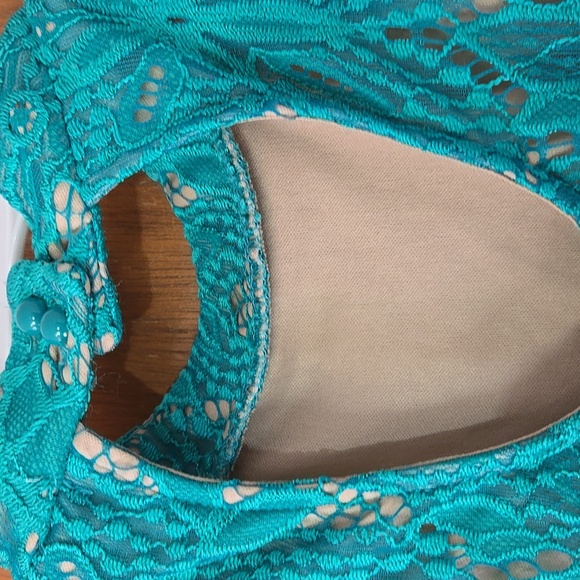 Lace Turquoise Blue Dress - Picture 4 of 5